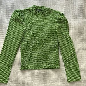 Scotch & Soda, green and black checkered, puffed shoulders, size S